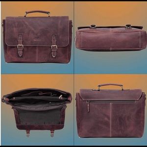 Leather Briefcase Bag - Crossbody Laptop Satchel